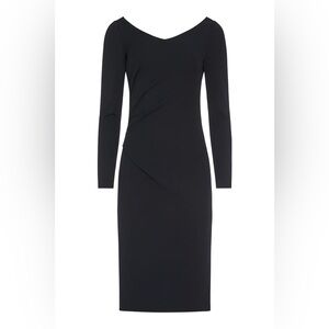 NWT Etcetera Black Sheath Dress Long Sleeve ruched V Neck